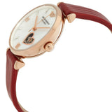 Emporio Armani Gianni T-Bar Mother of Pearl White Dial Red Leather Strap Watch For Women - AR60048 Authentic Buy Shop Now
