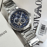 Emporio Armani Mario Chronograph Automatic Blue Dial Silver Steel Strap Watch For Men - AR60052 Authentic Buy Shop Now