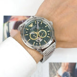 Emporio Armani Meccanico Chronograph Automatic Green Dial Silver Steel Strap Watch For Men - AR60053 Authentic Buy Shop Now