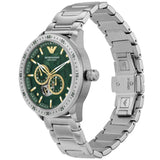 Emporio Armani Meccanico Chronograph Automatic Green Dial Silver Steel Strap Watch For Men - AR60053 Authentic Buy Shop Now