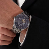 Emporio Armani Renato Automatic Blue Dial Grey Steel Strap Watch For Men - AR60056 Authentic Buy Shop Now