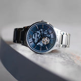 Emporio Armani Renato Automatic Blue Dial Grey Steel Strap Watch For Men - AR60056 Authentic Buy Shop Now