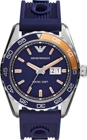 Emporio Armani Sportivo Chronograph Quartz Blue Dial Blue Rubber Strap Watch For Men - AR6045 Authentic Buy Shop Now