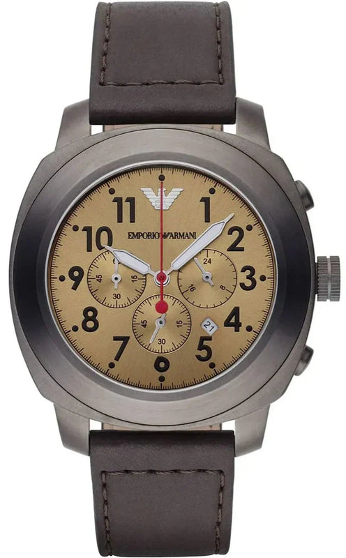 Emporio Armani Delta Chronograph Brown Dial Brown Leather Strap Dial Watch For Men - AR6055 Authentic Buy Shop Now
