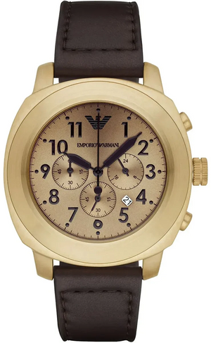 Emporio Armani Sportivo Chronograph Gold Dial Brown Leather Strap Watch for Men - AR6062 Authentic Buy Shop Now