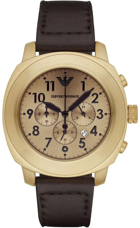 Emporio Armani Sportivo Chronograph Gold Dial Brown Leather Strap Watch for Men - AR6062 Authentic Buy Shop Now