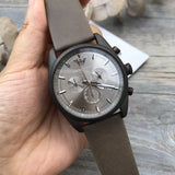 Emporio Armani Sportivo Chronograph Silver Dial Brown Leather Strap Watch For Men - AR6076 Authentic Buy Shop Now