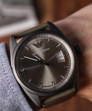 Emporio Armani Sportivo Quartz Silver Dial Brown Leather Strap Watch For Men - AR6079 Authentic Buy Shop Now