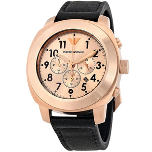 Emporio Armani Ruggero Chronograph Rose Gold Dial Black Leather Strap Watch for Men - AR6087 Authentic Buy Shop Now