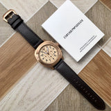 Emporio Armani Ruggero Chronograph Rose Gold Dial Black Leather Strap Watch for Men - AR6087 Authentic Buy Shop Now