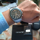 Emporio Armani Sportivo Chronograph Blue Dial Silver Steel Strap Watch For Men - AR6090 Authentic Buy Shop Now