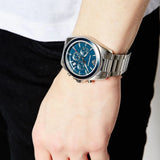 Emporio Armani Sportivo Chronograph Blue Dial Silver Steel Strap Watch For Men - AR6091 Authentic Buy Shop Now