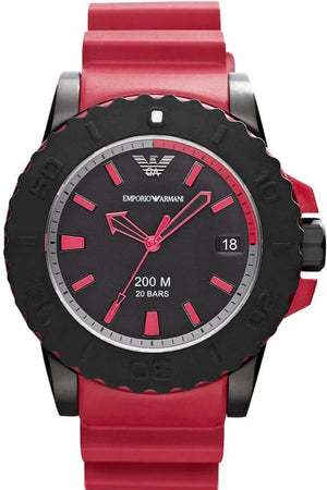 Emporio Armani Sportivo Quartz Black Dial Red Rubber Strap Watch For Men - AR6101 Authentic Buy Shop Now