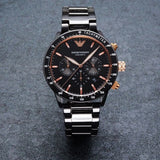 Emporio Armani Mario Ceramic Chronograph Black Dial Black Steel Strap Watch For Men - AR70002 Authentic Buy Shop Now