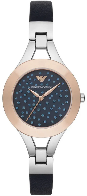 Emporio Armani Chiara Two Tone Dial Black Leahter Strap Watch for Women - AR7436 Authentic Buy Shop Now
