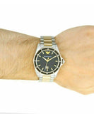 Emporio Armani Quartz Black Dial Two Tone Steel Strap Watch For Men - AR80017 Authentic Buy Shop Now