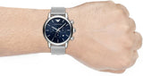 Emporio Armani Luigi Chronograph Blue Dial Silver Mesh Bracelet Watch For Men - AR80038 Authentic Buy Shop Now