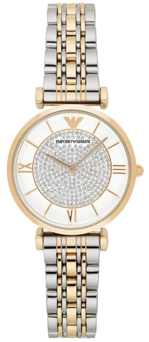 Emporio Armani Gianni T Bar White Dial Two Tone Steel Strap Watch For Women - AR8031 Authentic Buy Shop Now