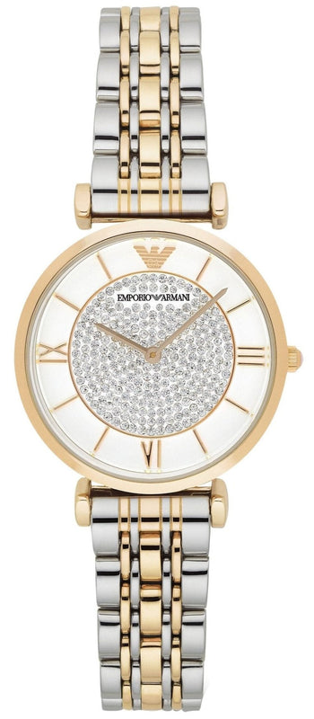Emporio Armani Gianni T Bar White Dial Two Tone Steel Strap Watch For Women - AR8031 Authentic Buy Shop Now