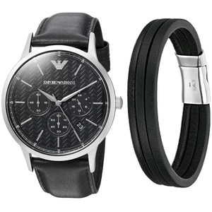 Emporio Armani Renato Chronograph Black Dial Black Leather Strap Watch for Men - AR8034 Authentic Buy Shop Now