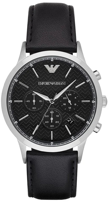 Emporio Armani Renato Chronograph Black Dial Black Leather Strap Watch for Men - AR8034 Authentic Buy Shop Now