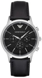 Emporio Armani Renato Chronograph Black Dial Black Leather Strap Watch for Men - AR8034