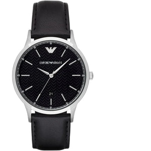 Emporio Armani Renato Analog Black Dial Black Leather Strap Watch For Men - AR8035 Authentic Buy Shop Now