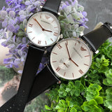 Emporio Armani Gianni T Bar Mother of Pearl Dial Black Leather Strap Watch For Women - AR90002 Authentic Buy Shop Now