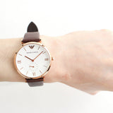 Emporio Armani Analog White Dial Brown Leather Strap Watch For Men - AR9042 Authentic Buy Shop Now