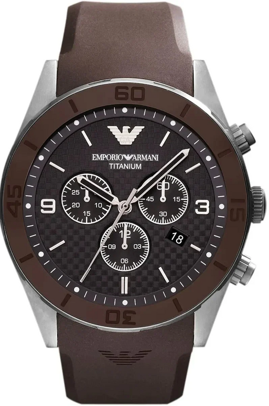 Emporio Armani Sportivo Chronograph Black Dial Brown Silicone Strap Watch for Men - AR9501 Authentic Buy Shop Now