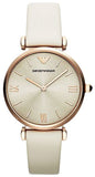 Emporio Armani Gianni T Bar Light Brown Dial White Leather Strap Watch For Women - AR1769 Authentic Buy Shop Now