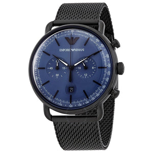 Emporio Armani Aviator Chronograph Blue Dial Black Mesh Bracelet Watch For Men - AR11201 Authentic Buy Shop Now