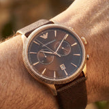Emporio Armani Alpha Large Chronograph Brown Dial Brown Leather Strap Watch for Men - AR1793 Authentic Buy Shop Now