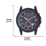 Armani Exchange Outerbanks Chronograph Blue Dial Blue Silicone Strap Watch For Men - AX1335 Authentic Buy Shop Now