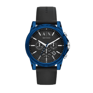 Armani Exchange Outerbanks Chronograph Black Dial Black Silicone Strap Watch For Men - AX1339 Authentic Buy Shop Now
