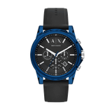 Armani Exchange Outerbanks Chronograph Black Dial Black Silicone Strap Watch For Men - AX1339 Authentic Buy Shop Now
