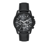 Armani Exchange Banks Chronograph Black Dial Black Leather Strap Watch For Men - AX1724 Authentic Buy Shop Now