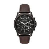 Armani Exchange Outerbanks Chronograph Black Dial Brown Leather Strap Watch For Men - AX1732 Authentic Buy Shop Now