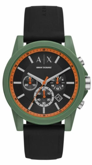Armani Exchange Outerbanks Chronograph Black Dial Black Silicone Strap Watch For Men - AX1348 Authentic Buy Shop Now