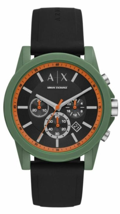 Armani Exchange Outerbanks Chronograph Black Dial Black Silicone Strap Watch For Men - AX1348 Authentic Buy Shop Now