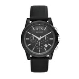 Armani Exchange Outerbanks Chronograph Black Dial Black Silicone Strap Watch For Men - AX1326 Authentic Buy Shop Now