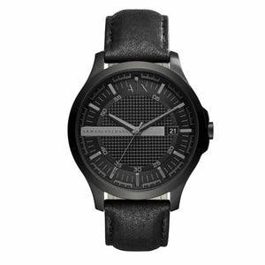 Armani Exchange Hampton Chronograph Black Dial Black Leather Strap Watch For Men - AX2400 Authentic Buy Shop Now