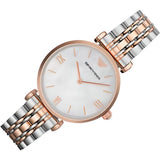 Emporio Armani T Bar Gianni Classic Mother Of Pearl Dial Two Tone Steel Strap Watch For Women - AR1683 Authentic Buy Shop Now