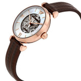 Emporio Armani Meccanico Skeleton Mother of Pearl Dial Brown Leather Strap Watch For Women - AR1993 Authentic Buy Shop Now