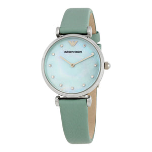 Emporio Armani Gianni T Bar Mother Of Pearl Blue Dial Blue Leather Strap Watch For Women - AR1959 Authentic Buy Shop Now