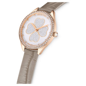Swarovski Attract Clover Crystals Silver Dial Grey Leather Strap Watch for Women - 5653350 Authentic Buy Shop Now