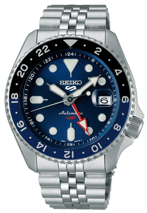 Seiko 5 Sports GMT SKX Automatic Blueberry Dial Silver Steel Strap Watch For Men - SSK003K1 Authentic Buy Shop Now