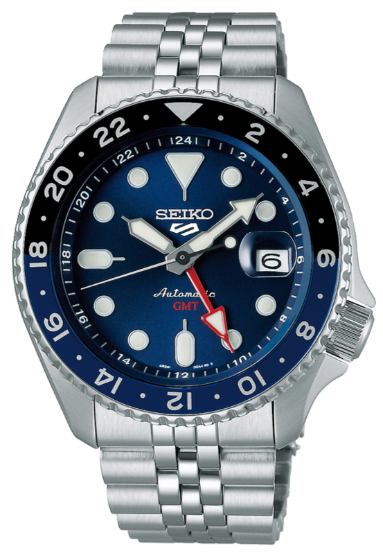 Seiko 5 Sports GMT SKX Automatic Blueberry Dial Silver Steel Strap Watch For Men - SSK003K1 Authentic Buy Shop Now