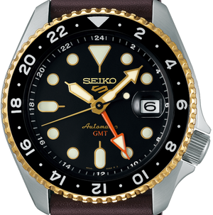 Seiko 5 Sports SKX GMT Automatic Mocha Black Dial Brown Leather Strap Watch For Men - SSK036K1 Authentic Buy Shop Now