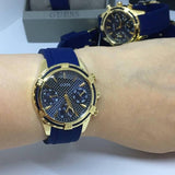 Guess Catalina Blue Gold Tone Blue Silicone Strap Watch For Women - W0562L2 Authentic Buy Shop Now